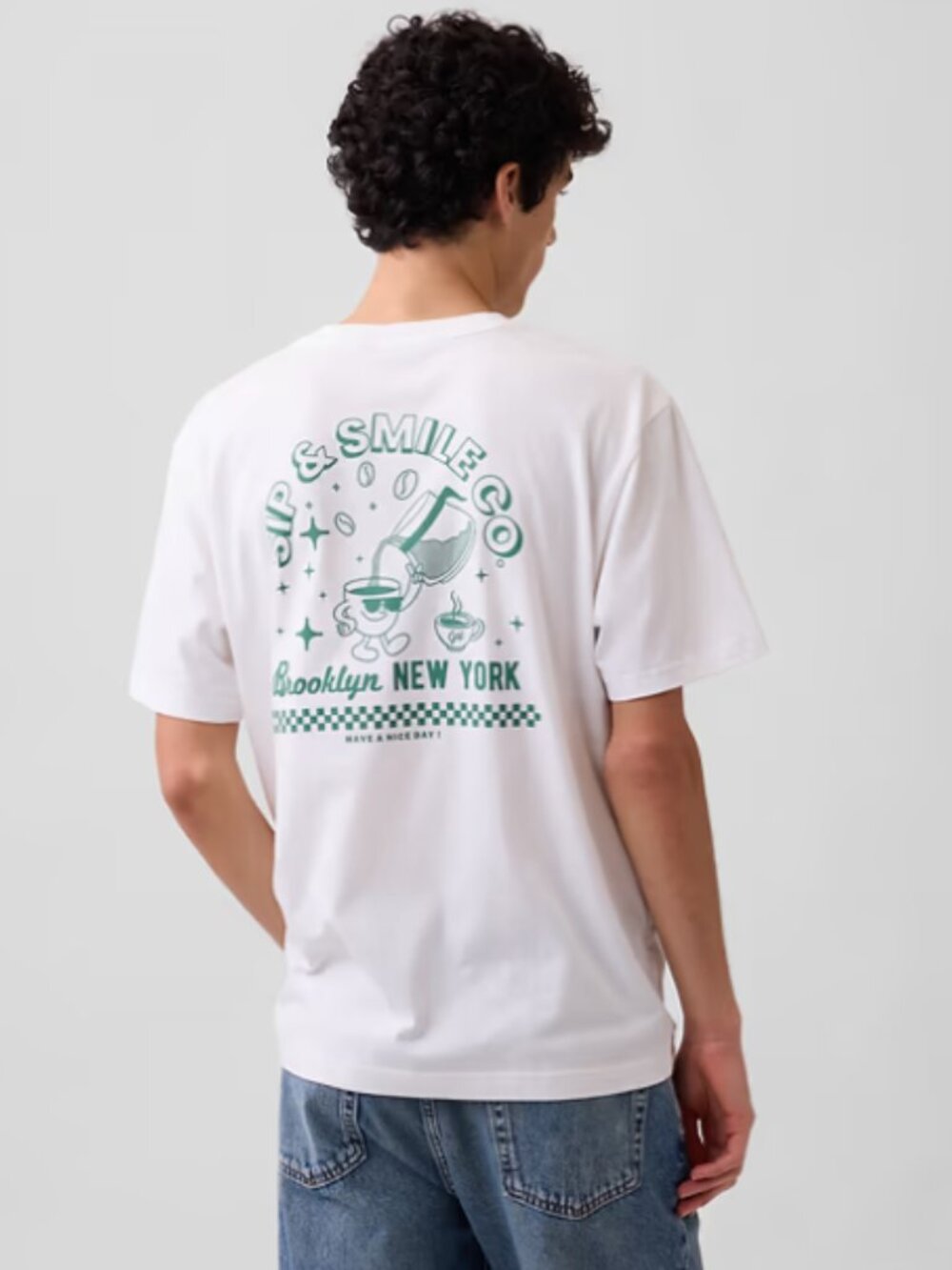 GAP Everyday Soft Relaxed Graphic T-Shirt Sip & Smile Co Brooklyn Size M